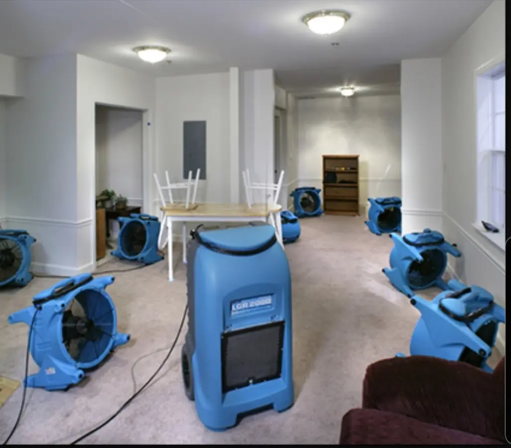 Air movers and dehumidifier setup for Water Extraction & Removal in West Jefferson